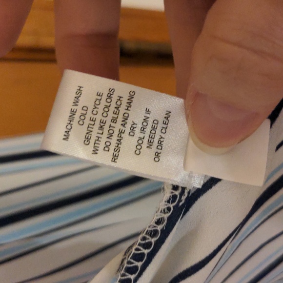 Spense Mandarin Collar Striped Button Up Shirt Blue White Size S - Picture 9 of 10